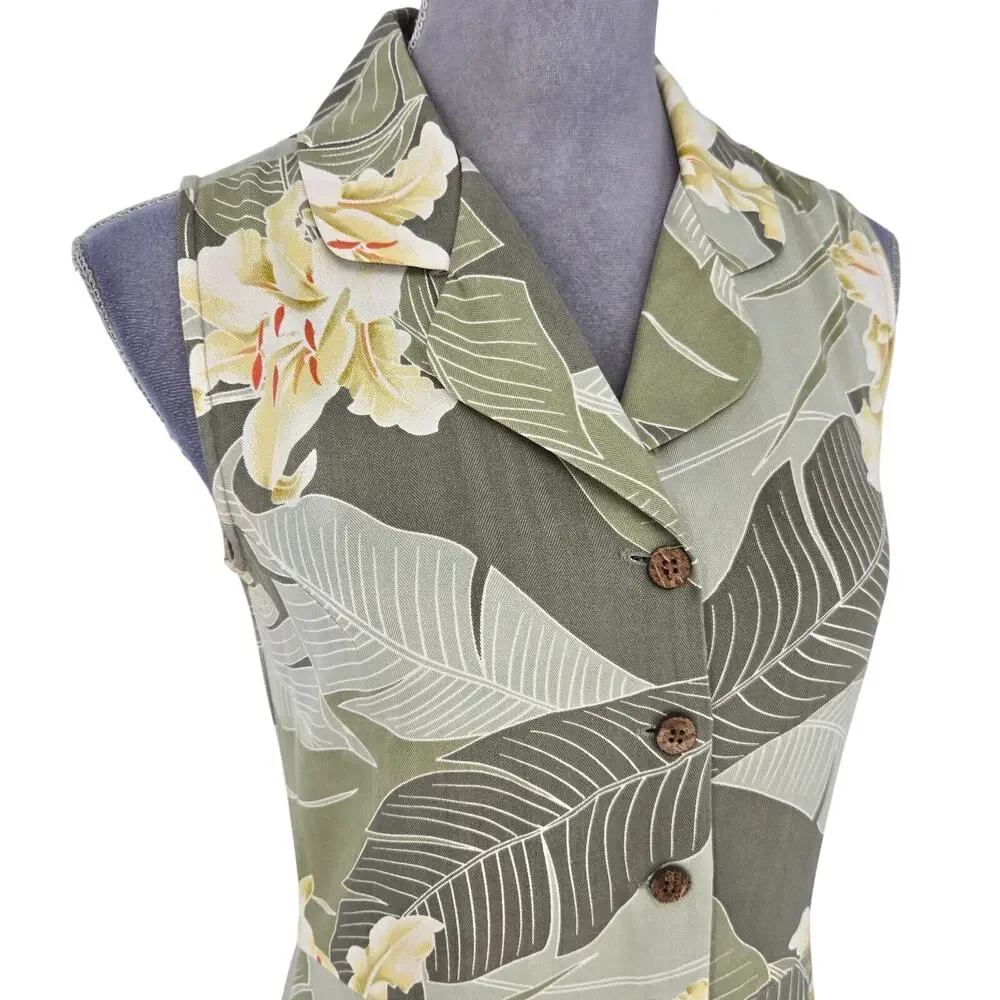 Tommy Bahama Dress Womens XS Silk Beige Floral Button Up Hawaiian Maxi Vintage